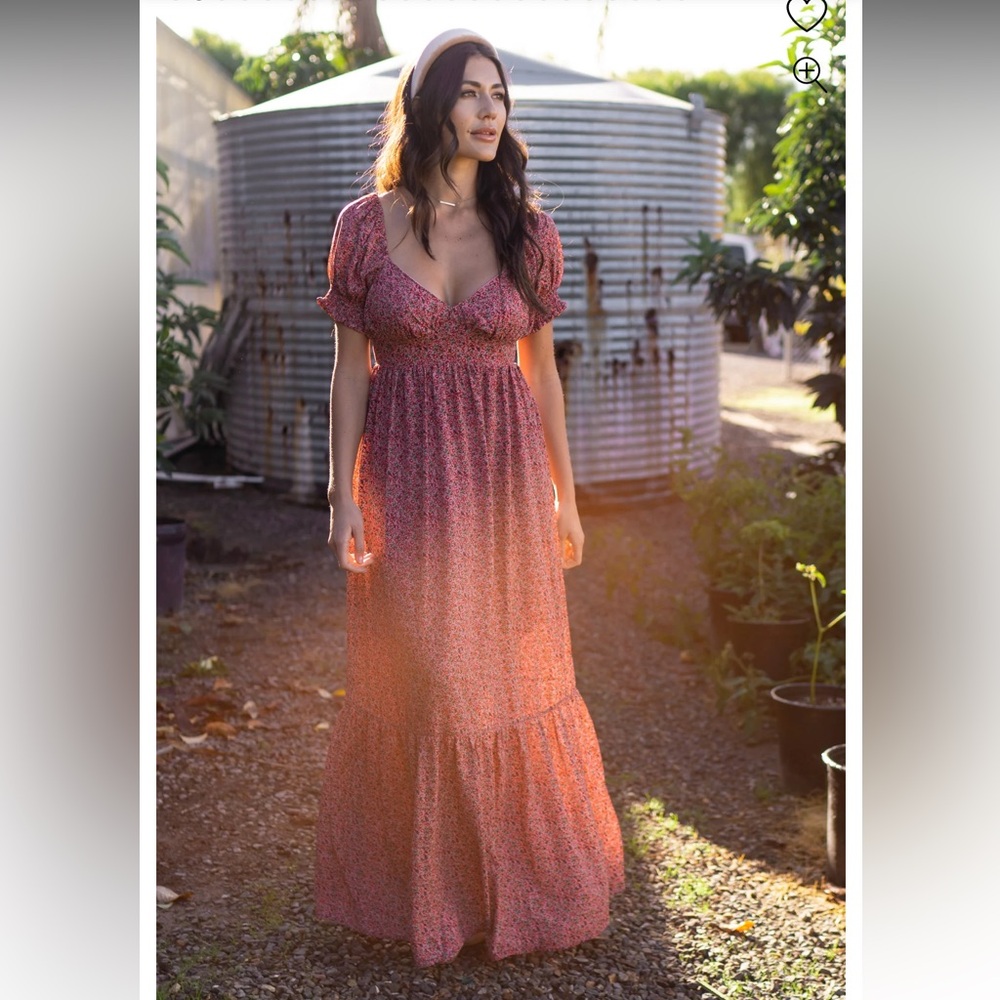 PinkBlush Pink Floral Puff Sleeve Maxi Dress, size Large